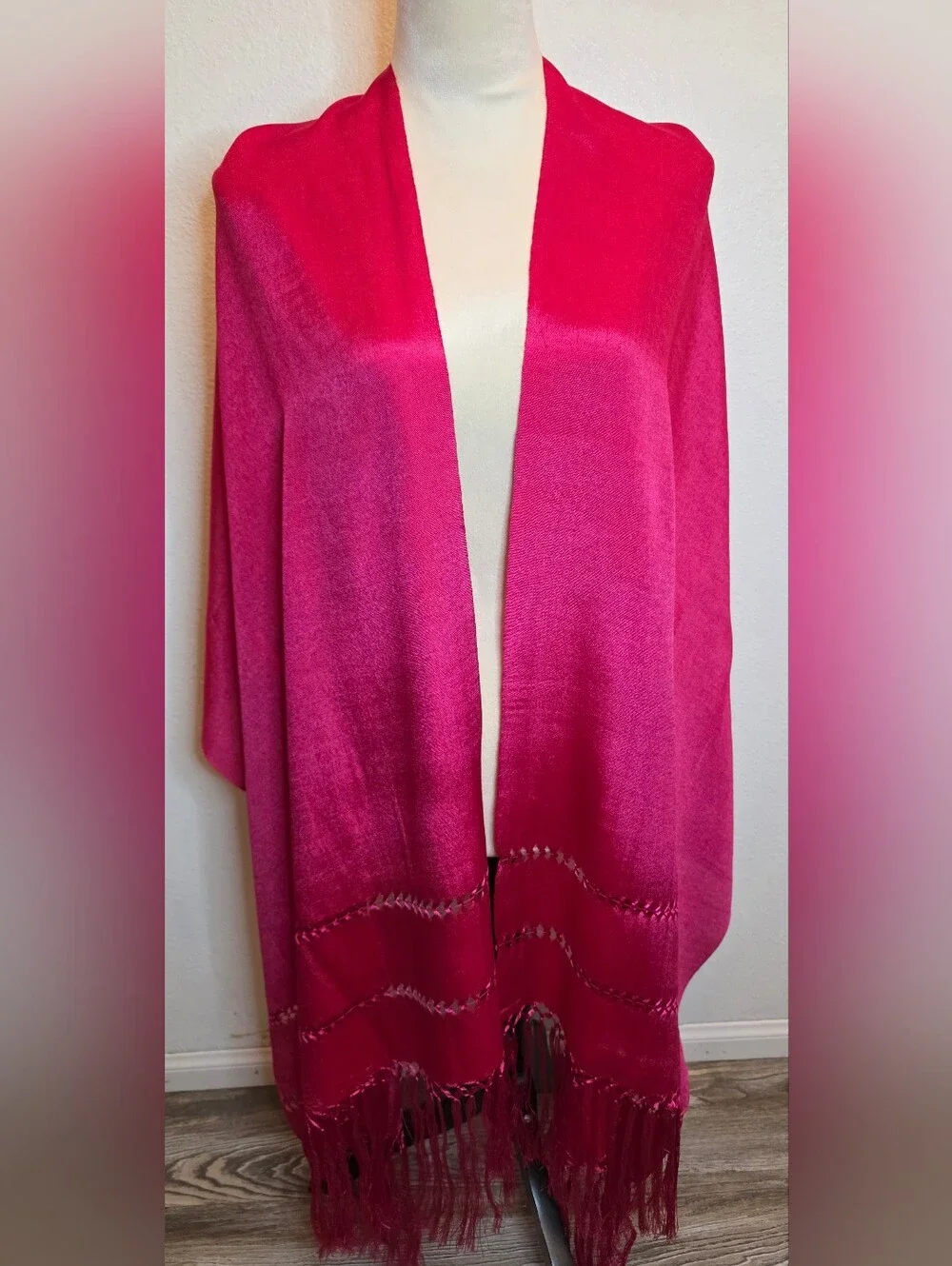Women's Rebozo Fuschia Shawl  Handmade Mexican Wrap  Scarf  (faux silk)